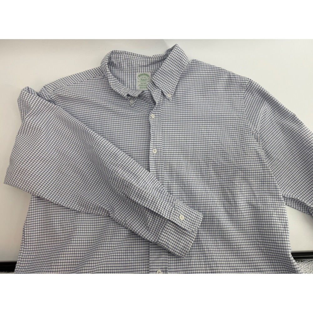 Brooks Brothers Makers Milano Fit Shirt 17-33 Blue White Tattersall Check USA